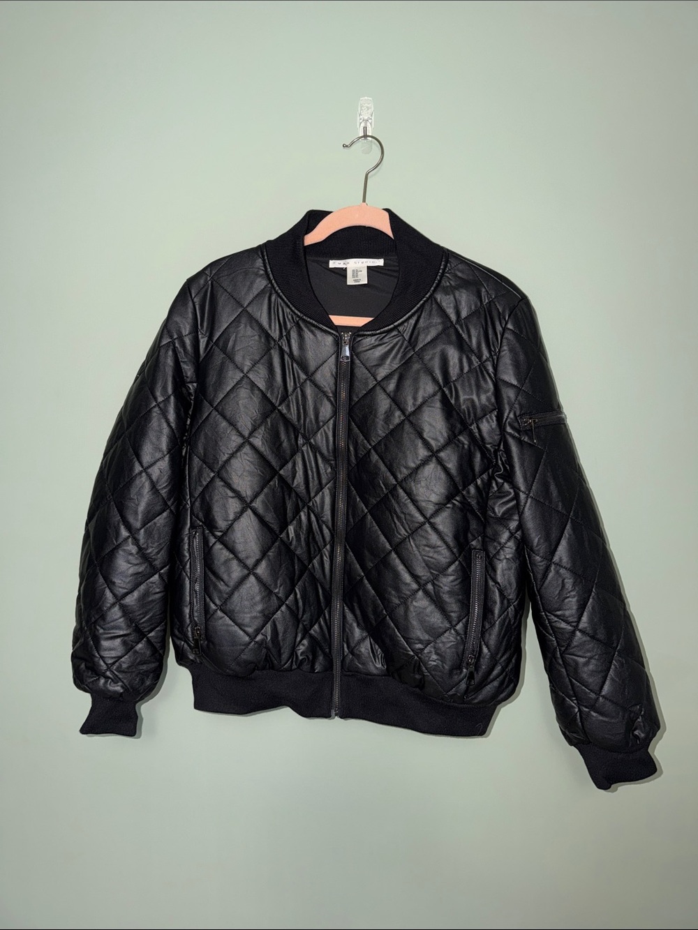 Max Studio Quilted Faux Leather Bomber Jacket Black XL